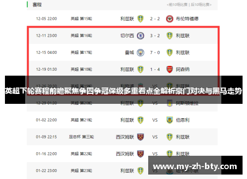 英超下轮赛程前瞻聚焦争四争冠保级多重看点全解析豪门对决与黑马走势