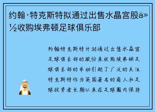 约翰·特克斯特拟通过出售水晶宫股份收购埃弗顿足球俱乐部